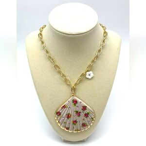 Betsey Johnson Gold Shell Necklace with Floral Accents